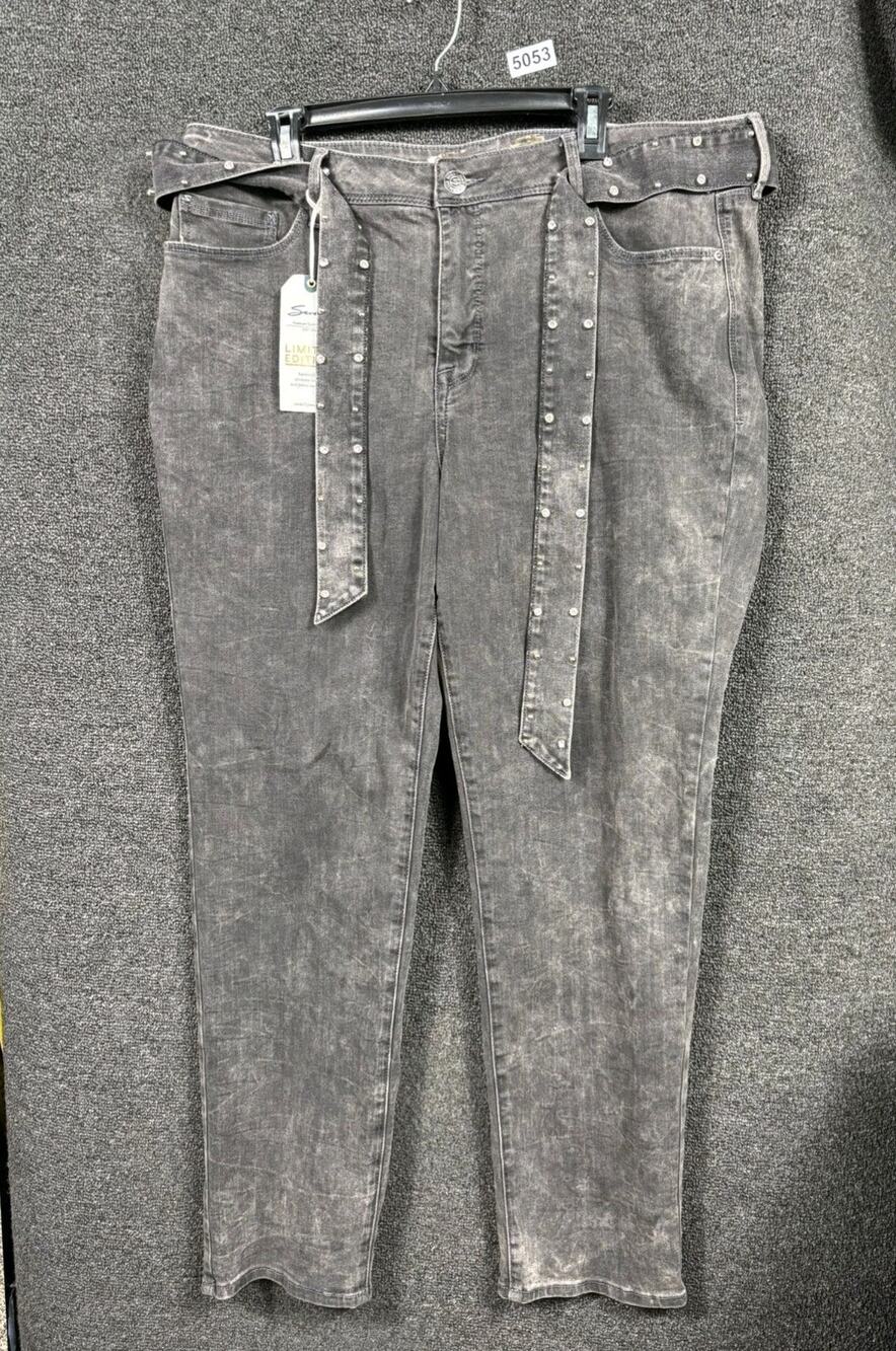 Seven7 Straight Leg Jeans Rhinestone Belt Womens 20 Black Limited Edition NEW